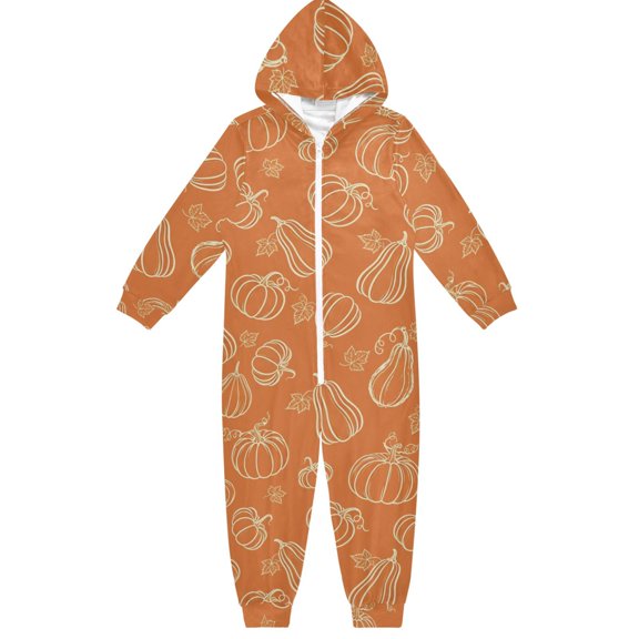 Pumpkin Leave Orange Boys & Girls Hooded One-Piece Pajamas Warm Crystal velvet Hooded Long Sleeve Loungewear Jumpsuit Unisex
