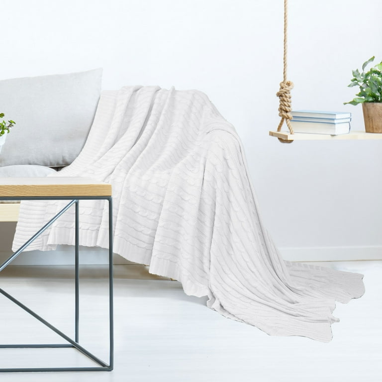Unique Bargains 100 Cotton Cable Knit Throw Bed Blanket White 51 x 59 Walmart