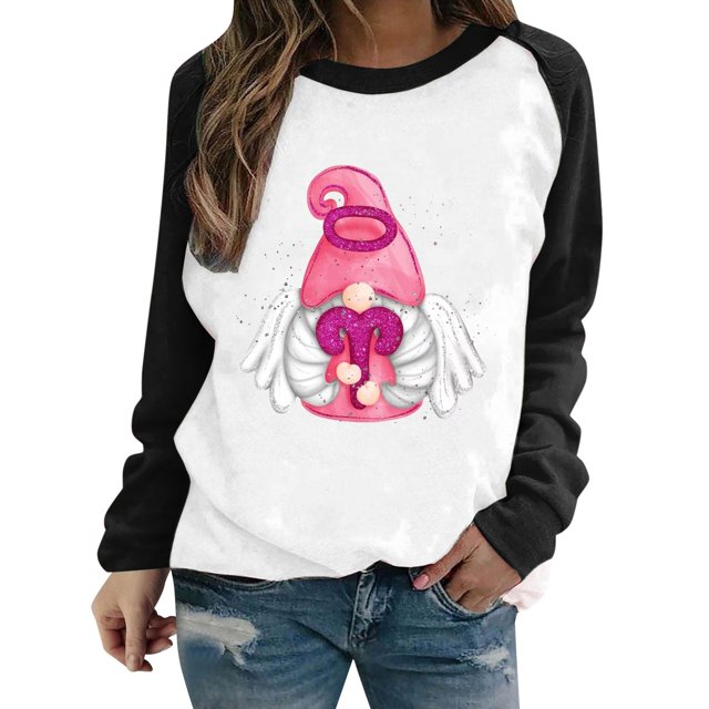 Gibobby Divertidas Sudaderas Sudadera con capucha informal sin sombrero con cuello redondo y mangas raglán con estampado divertido del día de San Valentín para mujer (Negro, XL)