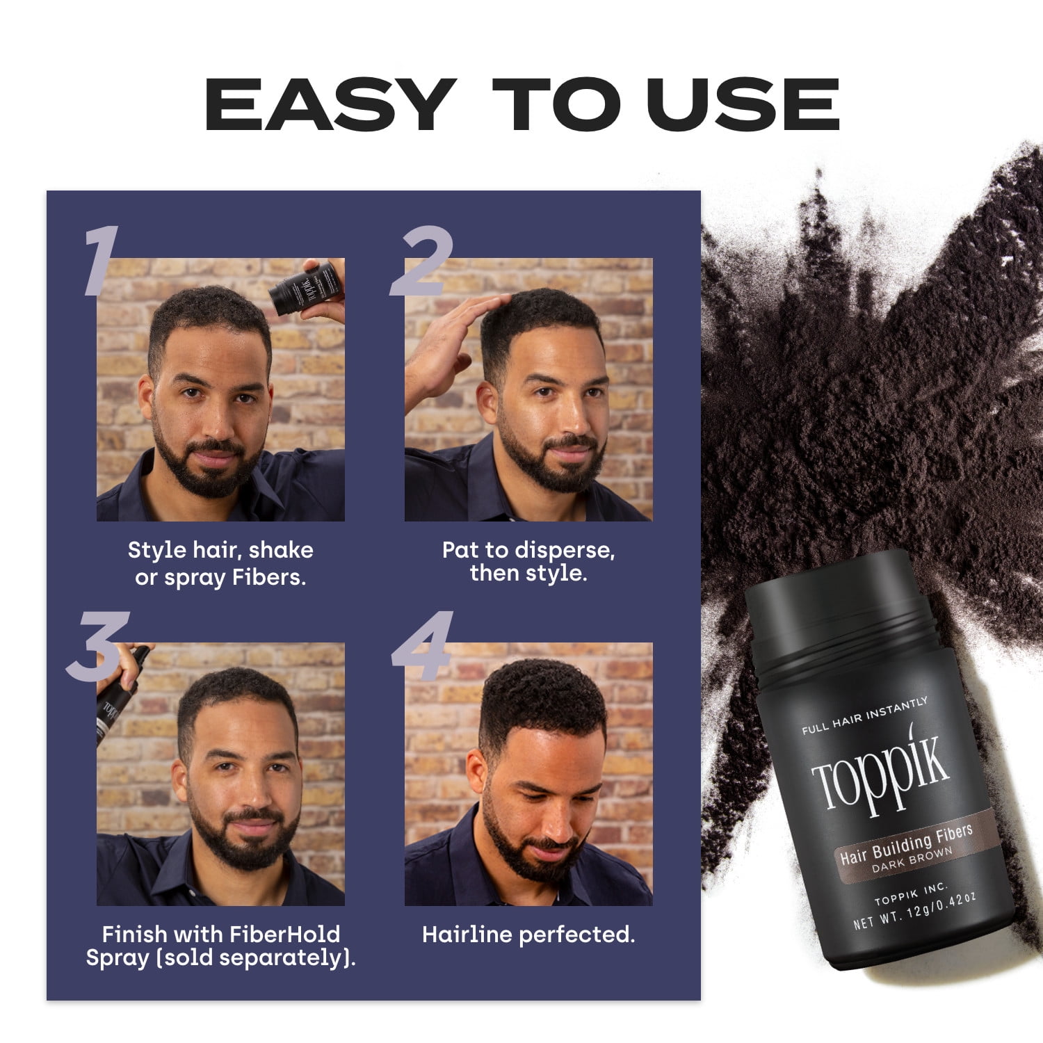 Toppik Hair Building Fibers, Black, 12g | Fill In Fine or Thinning Hair |  Instantly Thicker, Fuller Looking Hair | 9 Shades for Men & Women -  