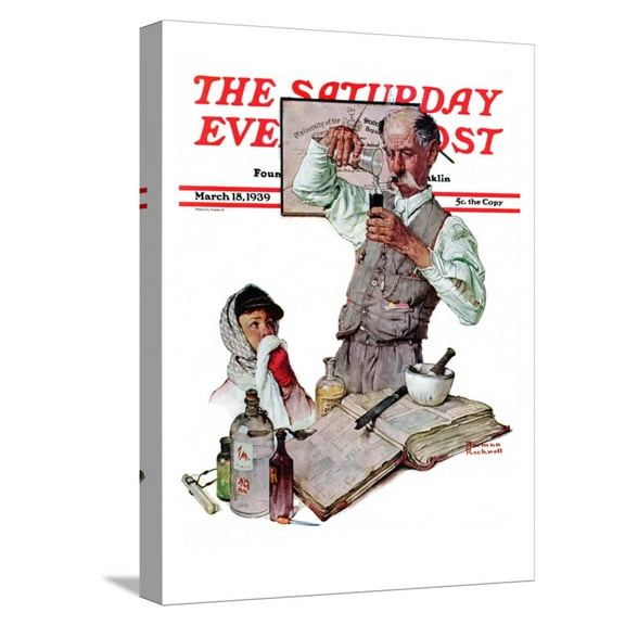 Art.com Pharmacist Saturday Evening Post Cover, March 18,1939 Stretched Canvas Print Wall Art by Norman Rockwell, 12" x 16"
