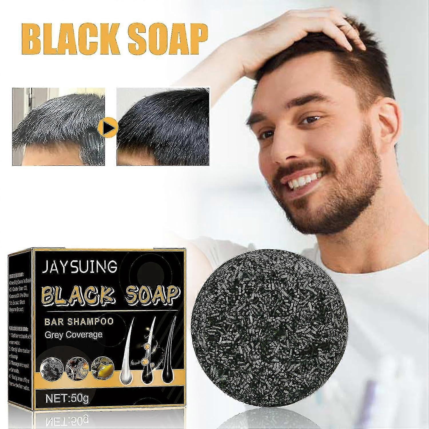 Jaysuing Black Soap For Hair, Black Soap Bar, Gray Coverage Bar