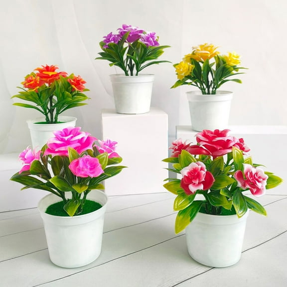 Windfall Potted Plant Lifelike Artificial Plastic Simulation Flowers Pot for Home Fake Flowers for Indoor Outdoor Wedding Bridal Bouquet Home Garden Party DIY Wreath Table Arrangement