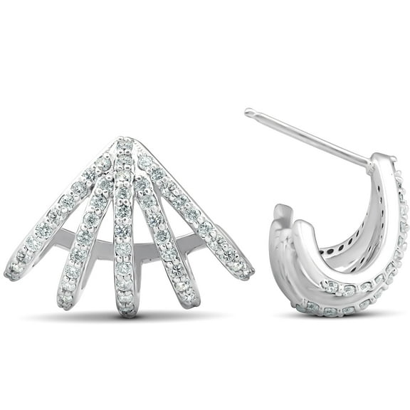 Pompeii 1 Ct Diamond Burst Studs Womens Huggie Earrings 14k White Gold Lab Grown (G-H,VS)