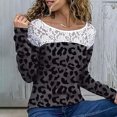 thumbnail image 2 of Blusa de empalme de encaje de leopardo de manga larga para mujer sin collar suelta Color sólido costura Tops túnica Tops Pompotops  gfhjh16209, 2 of 5
