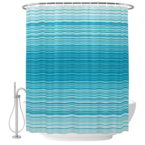 Extra Long Shower Curtain 72x84 Inch, Teal Ombre Striped Shower Curtain Waterproof Bathroom Decor, Vintage Stripes Farmhouse Line Fabric Bath Curtain Set Accessories with Hooks