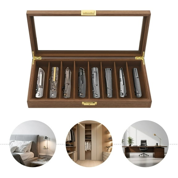 40*19*5 cm Knife Display Case Knife Storage Box Knife Display Case Organizer Rectangular Walnut Color