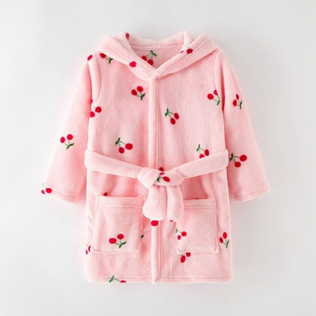 

FZM Christmas Toddler Kids Baby Boys Girls Cartoon Bathrobes Hooded Warm Flannel Night Robe Sleepwear Pajamas