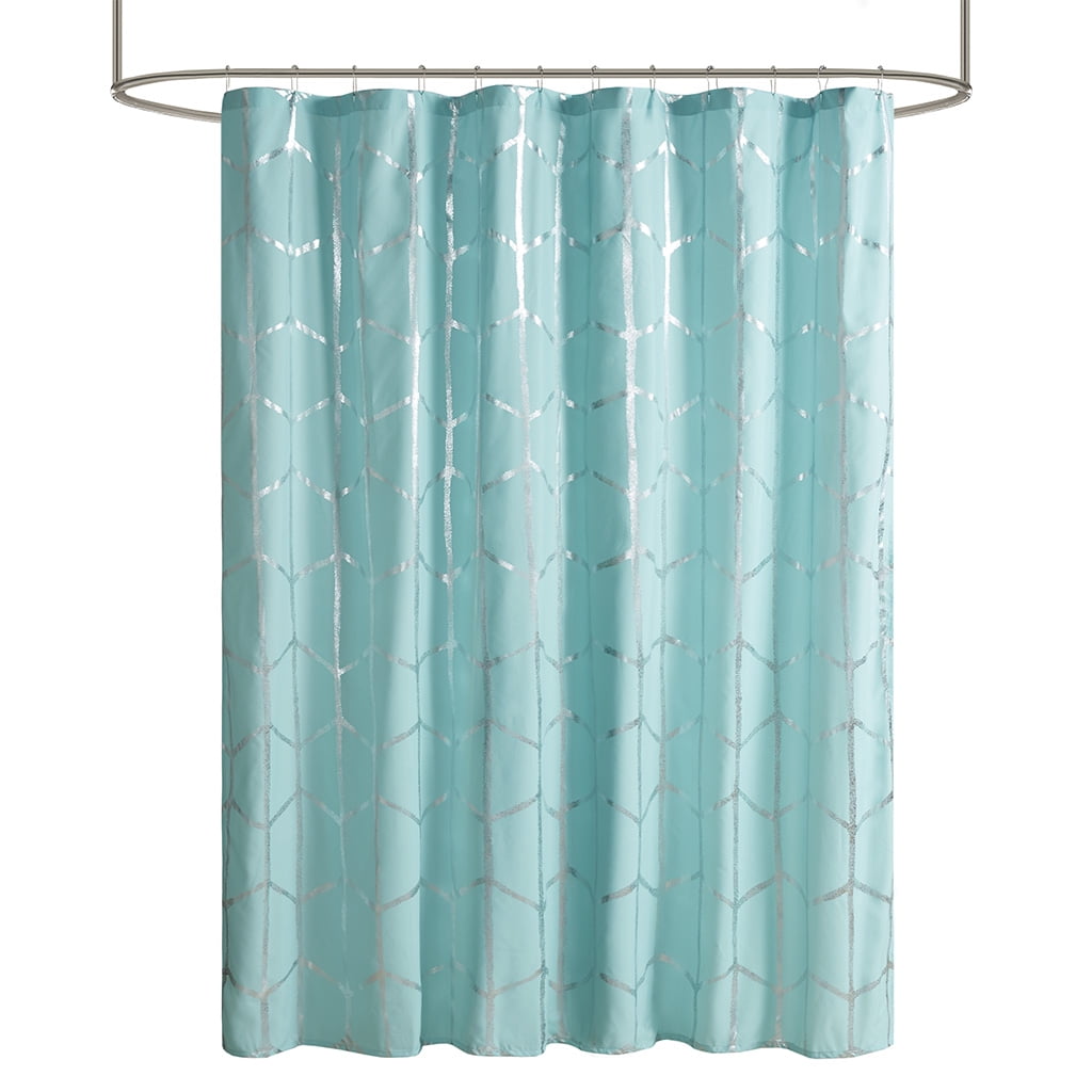 MAYEERTY Printed Metallic Shower Curtain, 72" x 72", Machine-Washable, Aqua
