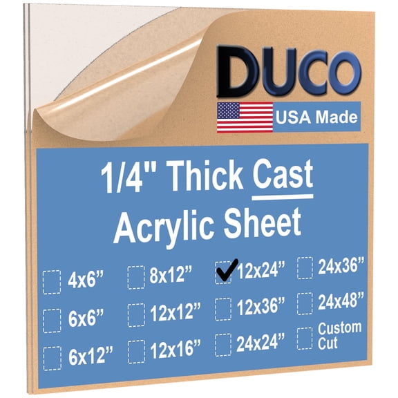 Duco USA-Made Clear Cast Acrylic Sheet 1/4 Inch Thick 12" x 24" - 2 Pack of Transparent Plexiglass Sheet - Lightweight Acrylic Board for Window Replacements, Displays, Signs, and More