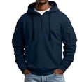 thumbnail image 2 of MASRIN Mens 1/4 Zip Pullover Hoodie Drawstring Long Sleeve Hooded Sweatshirts Lightweight Camping Cargo Sweatshirt with Arm Zipper Pockets Navy XL, 2 of 7