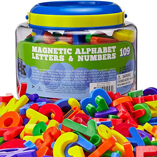 EduKid Toys MAGNETIC LETTERS & NUMBERS 109 Educational Magnets in Bucket ~NEW~ 