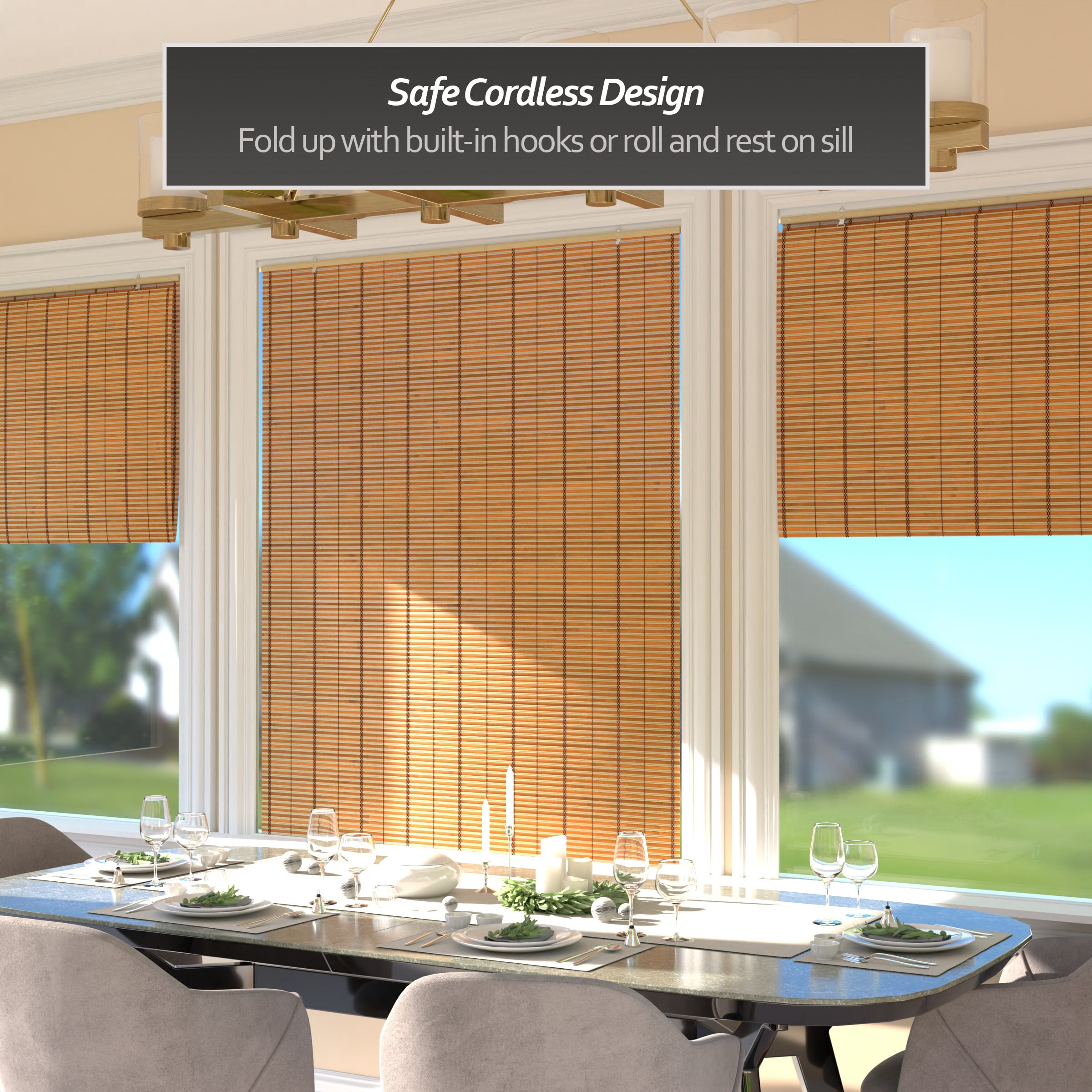 Red Lantern Burnt Bamboo Cordless Window Shade - Two-tone Honey 48" W