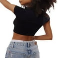 thumbnail image 2 of Hauts à Manches Courtes Col Rond T-Shirts Tricotés Côtelés Slim Fit, 2 of 5