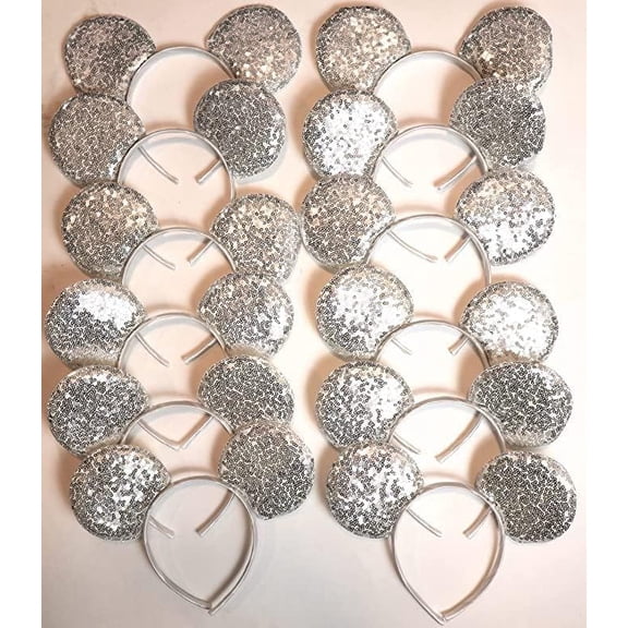Set of 12 Silver sparkle Minnie Ears, Elsa frozen Silver school color headband, Blue DIY headband, cheerleader dance Theme Party,