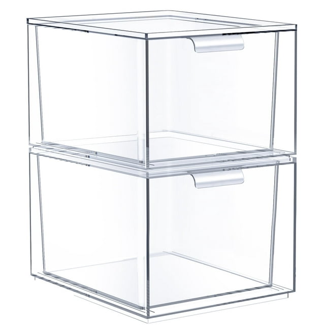 Sorbus Cajones Acrílicos Apilables - Organizadores de Maquillaje Transparentes para Tocador - 2 Contenedores de Almacenamiento de Plástico para Decoración de Habitaciones y Organización de Baños