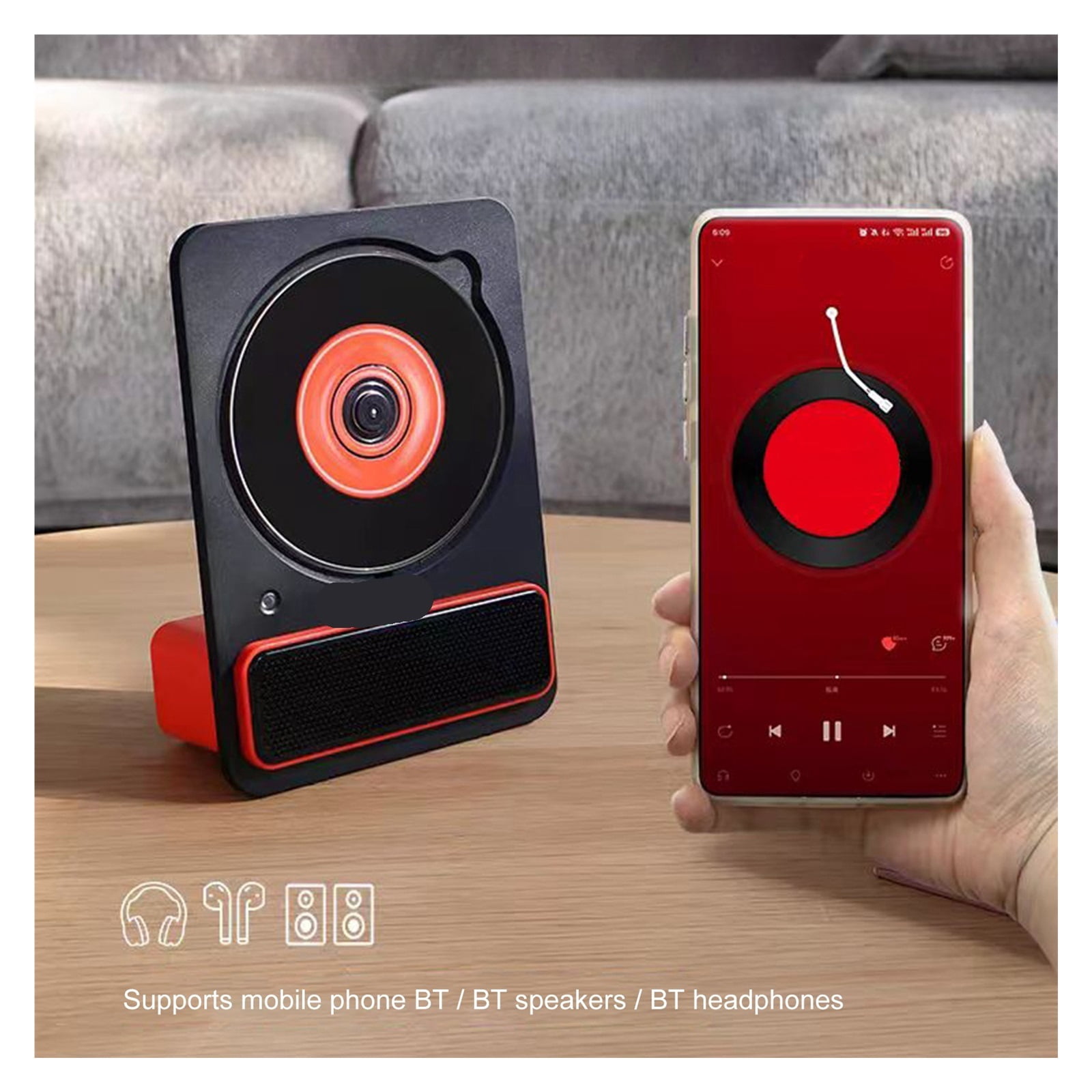 Vertical Portable Desktop CD Player - Home Bluetooth Music Album Disc Player with 3.5mm Output ,Plug & Play Portable