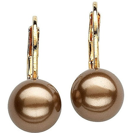 8mm Chocolate Cultured Shell Pearl 14kt Gold-Plated Drop Earrings