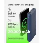 Belkin 20,000mAh USB-C Power Bank, Portable Charger w/ 2 USB-A Ports, 15W + USB-A to USB-C Cable for iPhone 16/15, Galaxy S25/S24, Pixel 9, iPad, Nintendo Switch 2 & More – Blue