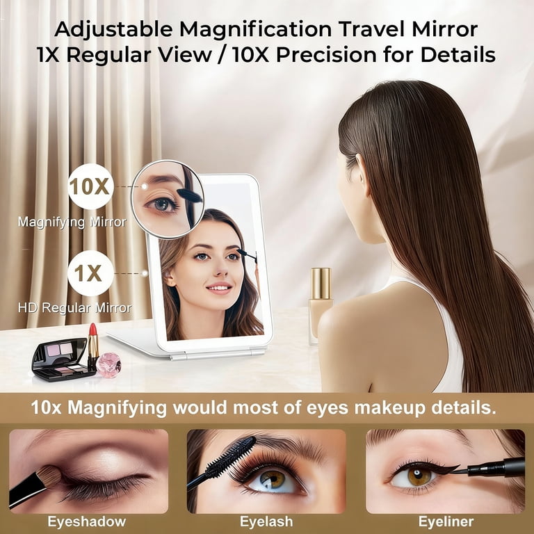 Folding Makeup Mirror, 72 LEDs, USB Rechargeable, White photo 7