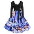 thumbnail image 2 of Fridja Noël Femmes Manches Longues V-Cou Impression Robe Vintage Partie Robe, 2 of 9