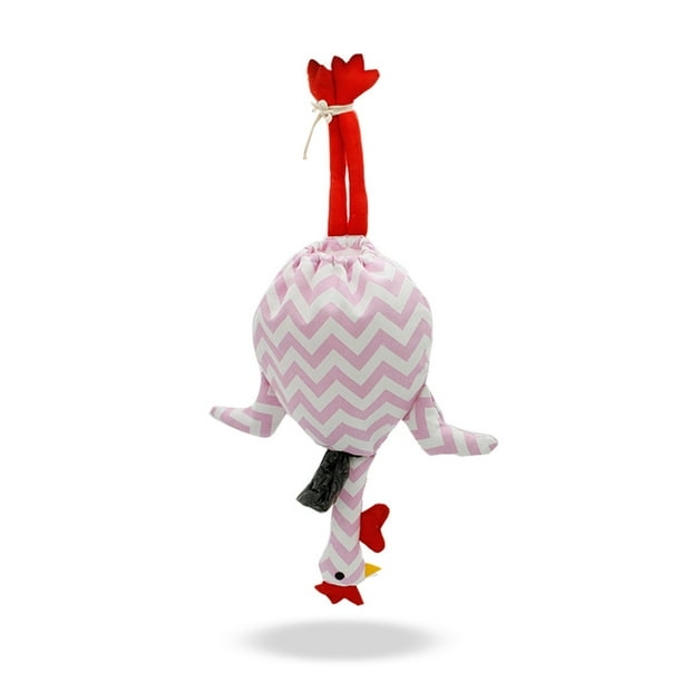 Bewildely Bolsa de basura en forma de pollo, bolsa de lona, clasificación, montaje en pared, colgante, reciclaje, bolsas a prueba de Organizadores de utensilios de cocina Rosado
