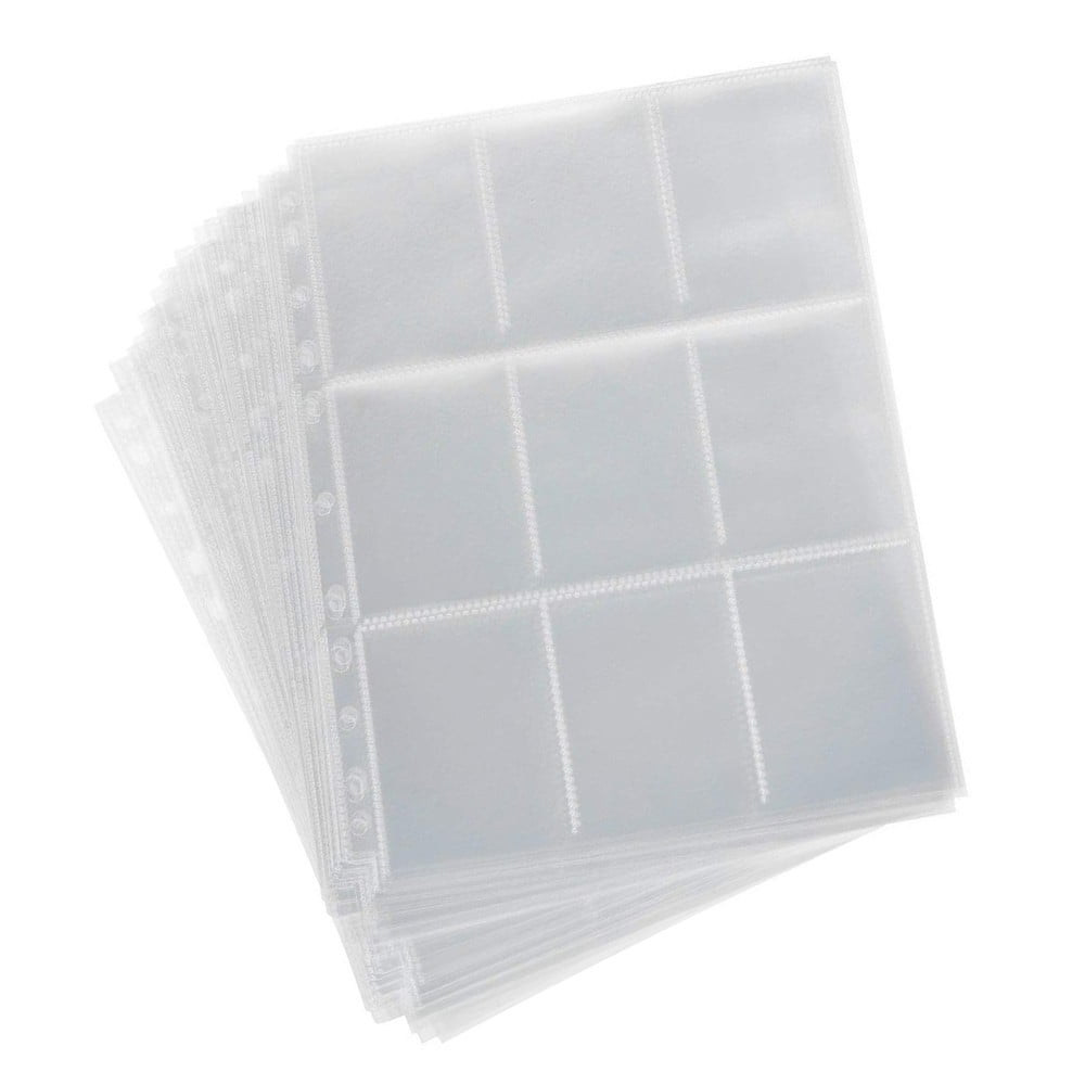 10 Pack 10PCS Trading Card Pockets Album Pages Card Collector Coin Holders Wallets Sleeves Set Clear Plastic Game Card Protectors for Storage Gaming Card Baseball Cards 9-Pocket Card Sleeves 