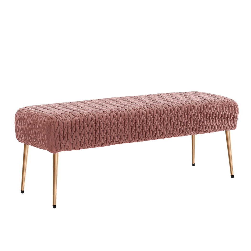 Duhome Modern Velvet Ottoman Bench Pink Upholstered Bedroom Benches Button-Tufted Footrest Stool Indoor Bench with Gold Metal Base for Entryway Dining Room Living Room Bedroom