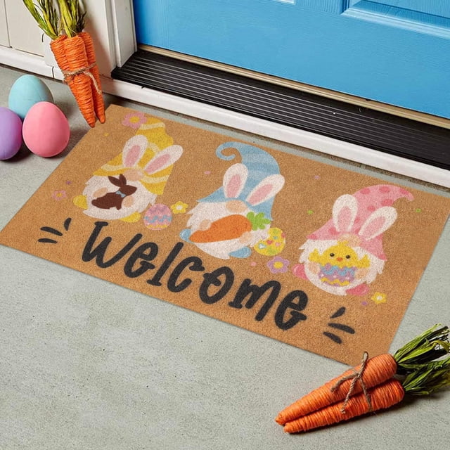 Qocolhg Happy Easter Eggs Entrance Door Mat, Spring Bunny Ears Low Profile Tradition Decor Welcome Mat, Non-Slip Carpet Rugs Floor Mat Decorative for Home/Bathroom/Kitchen/Indoor, 19.7x31.5 inch