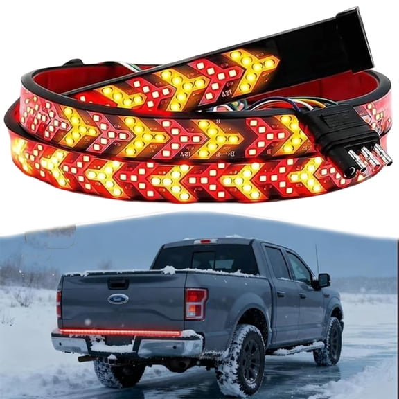 60 Inch Truck Tailgate Strip Light LED Bar Signal Break Reverse, Led Tailgate Light Strip with Signal, Brake & Reverse Functions, Robust Weatherproof Arrow Design Turn Signal Strip for Car