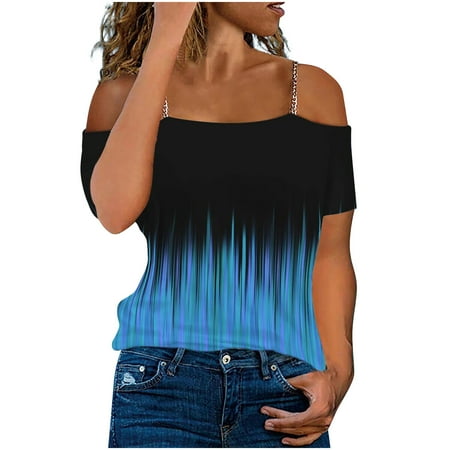 

Yyeselk Women Sexy Solid Cotton Corset Crop Top Shiny Rhinestone Spaghetti Strap Short Sleeves Tank Blouses Clubwear Camisole Top Shirt Blue XXL