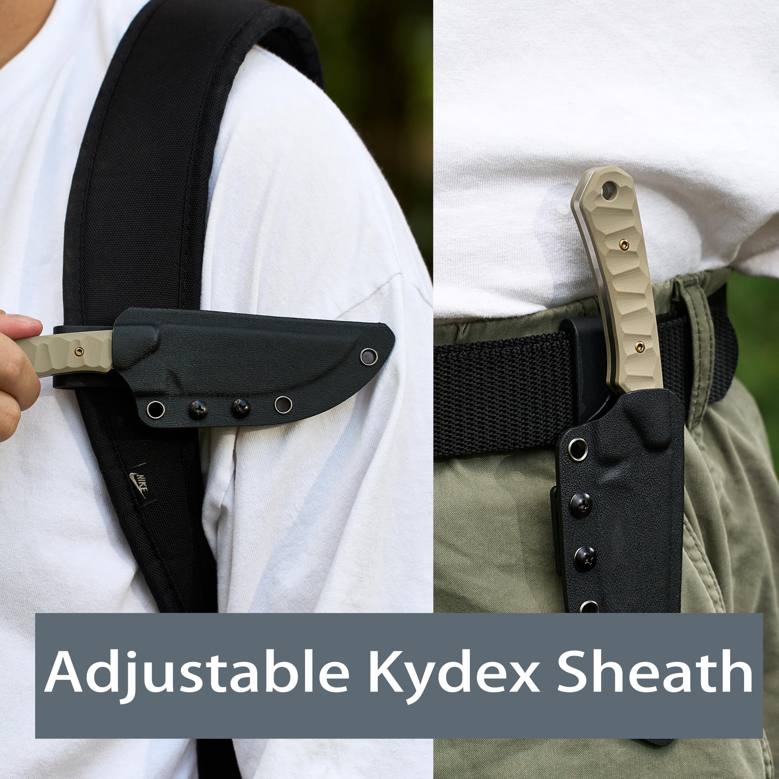 Kansept Flank Fixed Blade Knife,3.69'' Stonewashed D2 Blade,Light Sand G10 Handle Pocket Tactical Knives,G006A5,with sheaths