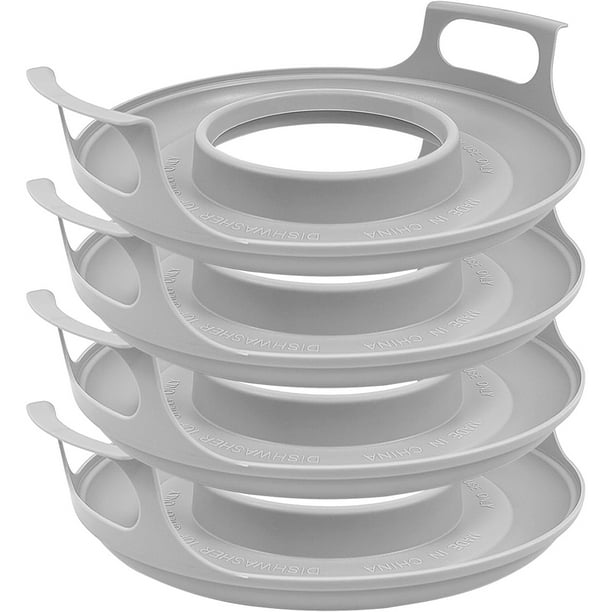 Paquete de 4 Soportes para Recipientes Fríos para Microondas con Asas: Bandeja para Platos y Recipientes Antiderrames, Soporte para Recipientes y Apilador de Platos.