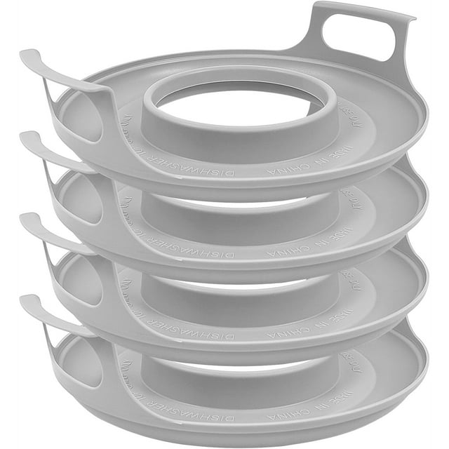 Paquete de 4 Soportes para Recipientes Fríos para Microondas con Asas: Bandeja para Platos y Recipientes Antiderrames, Soporte para Recipientes y Apilador de Platos.