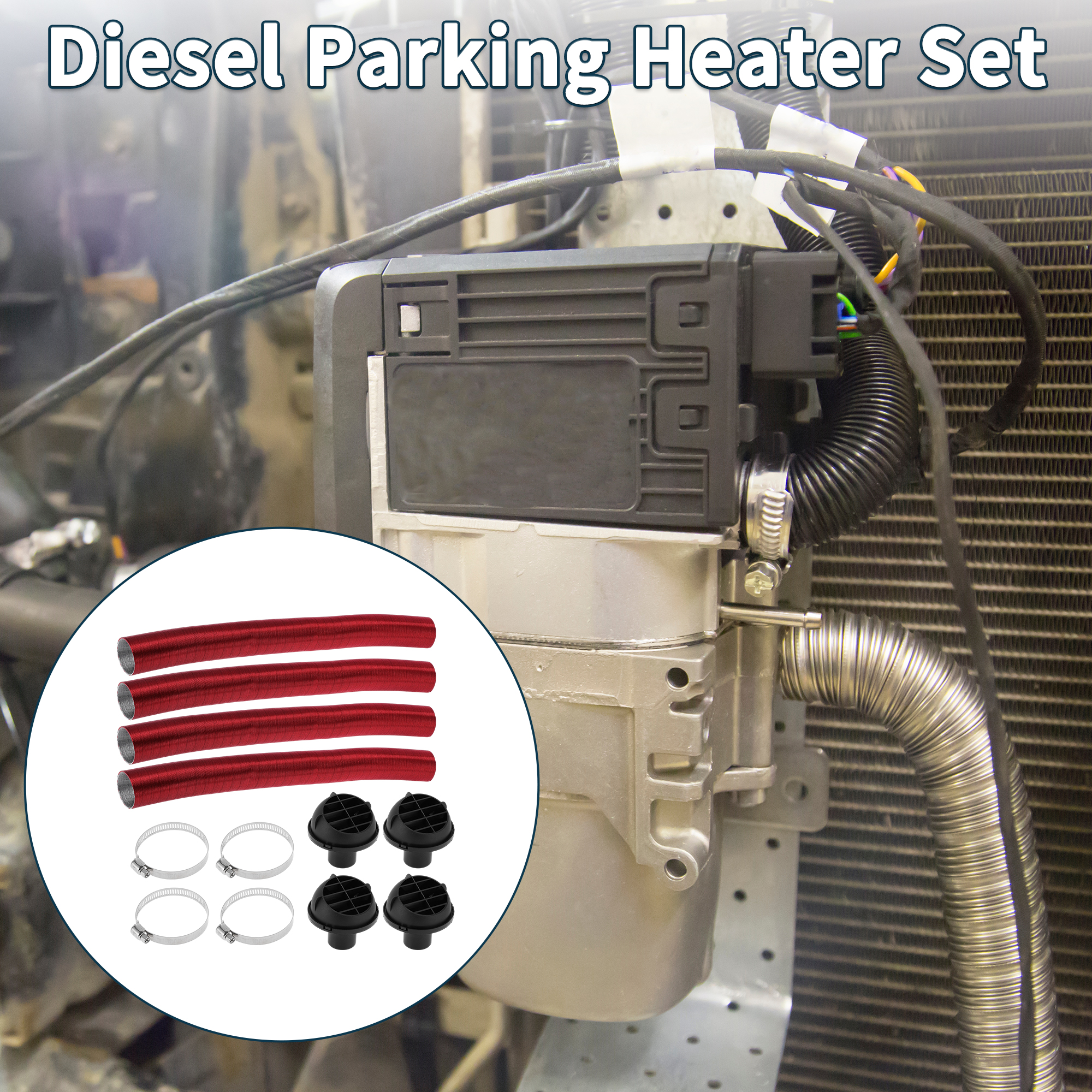 Unique Bargains 42mm Dia 100cm Car Heater Duct Kit Car Heater Duct Pipe Hose Set for Diesel Heater Red
