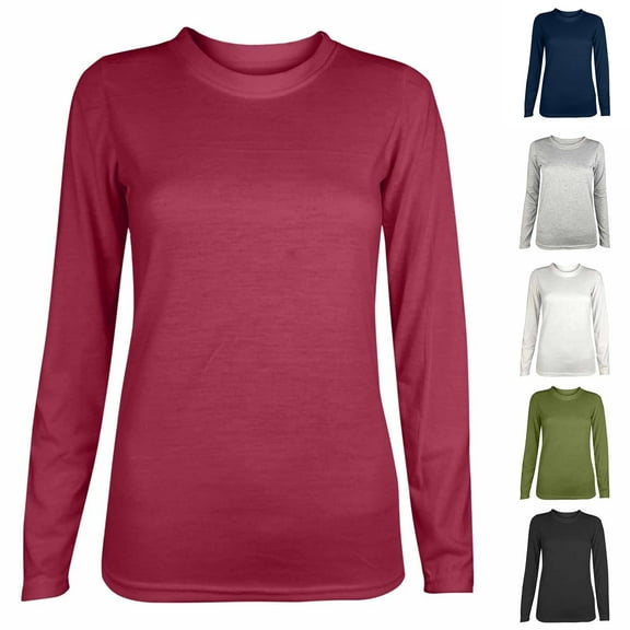 LOVZFMLL Women's Tops Solid Color Casual Essential Everyday Versatile Layering Tee Shirt Tops, Crew Neck Long Sleeure Relaxed Fit Pullover Fall Outfits for Women 2025