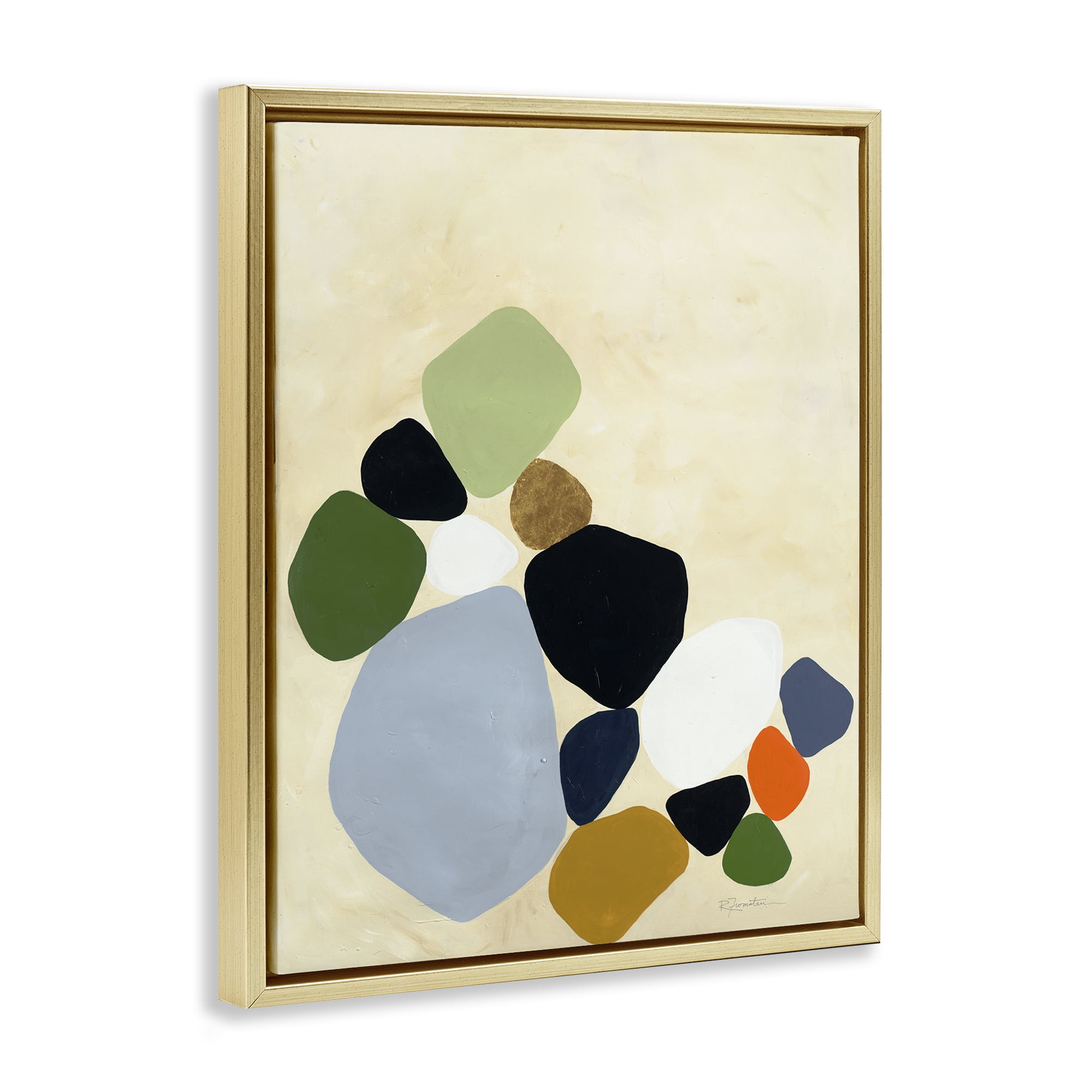 Stupell Industries Balanced Shapes Cluster Gold Framed Floater Canvas Wall Art, design by Ruth Fromstein
