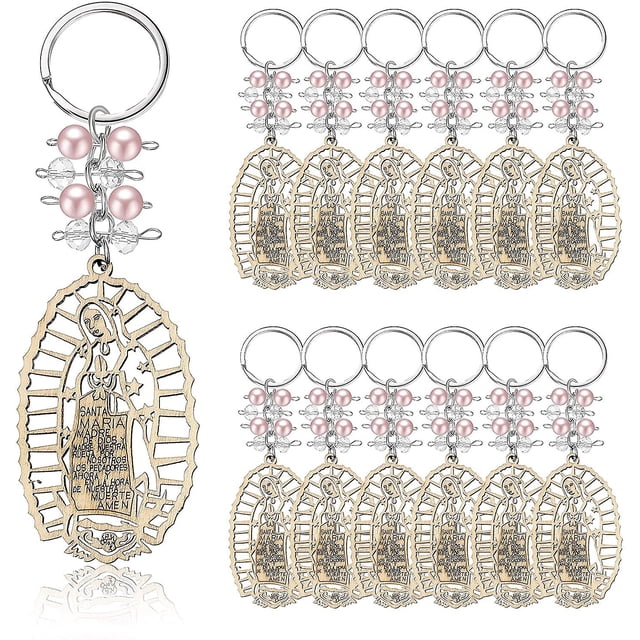 20 Piezas Llavero de Madera de Bautismo Llavero de Madera de Nuestra Señora de Guadalupe Bautizo Favor de Bautizo Recuerdos Bautismales Favores de Comunión (rosa)