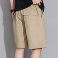 thumbnail image 5 of HOOMEUMY Men's Baggy Cotton Shorts with Pockets Drawstring Lightweight Breathable Solid Color Summer Beach Knee Length Shorts Yellow XXXL, 5 of 9
