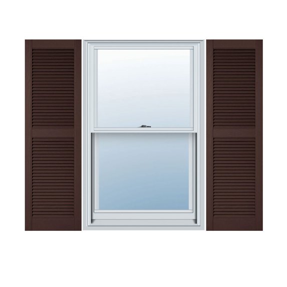 18"W x 52"H Lifetime Vinyl, Custom Straight Top Center Mullion, Open Louver Shutters, w/Shutter-Loks (Per Pair), Federal Brown