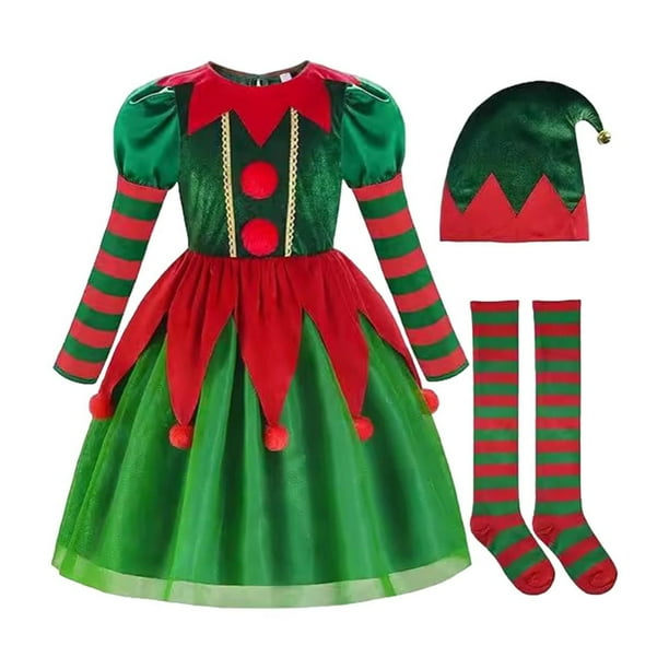 Disfraz de elfo navideño para cosplay, lindas medias navideñas para presentaciones en el escenario y festivales. XL para altura 140cm