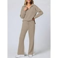 thumbnail image 5 of Women 2 Piece Outfits 2025 Fall Fashion Wide Leg Pants Lounge Set Leisure Travel Vacation Sweatsuits Deep Khaki XS, 5 of 9