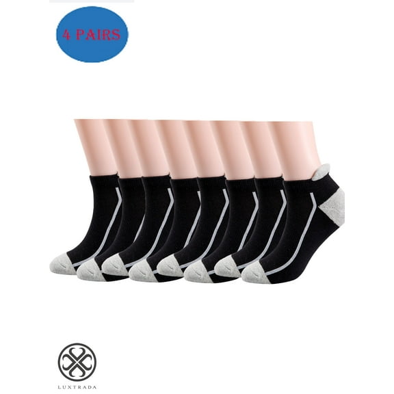 Luxtrada 4 Pairs Mens Low Cut Ankle Athletic Socks Polyester Mesh Cushioned Running Ventilation Sports Tab Socks (Black)