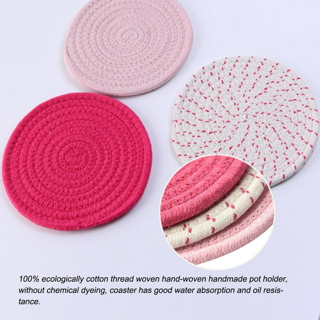 Becaristey Anti-scalding Table Mat -proof Round Heat-insulation Pad Washable Portable Placement Birthday New Year 3PCS/Set Pink