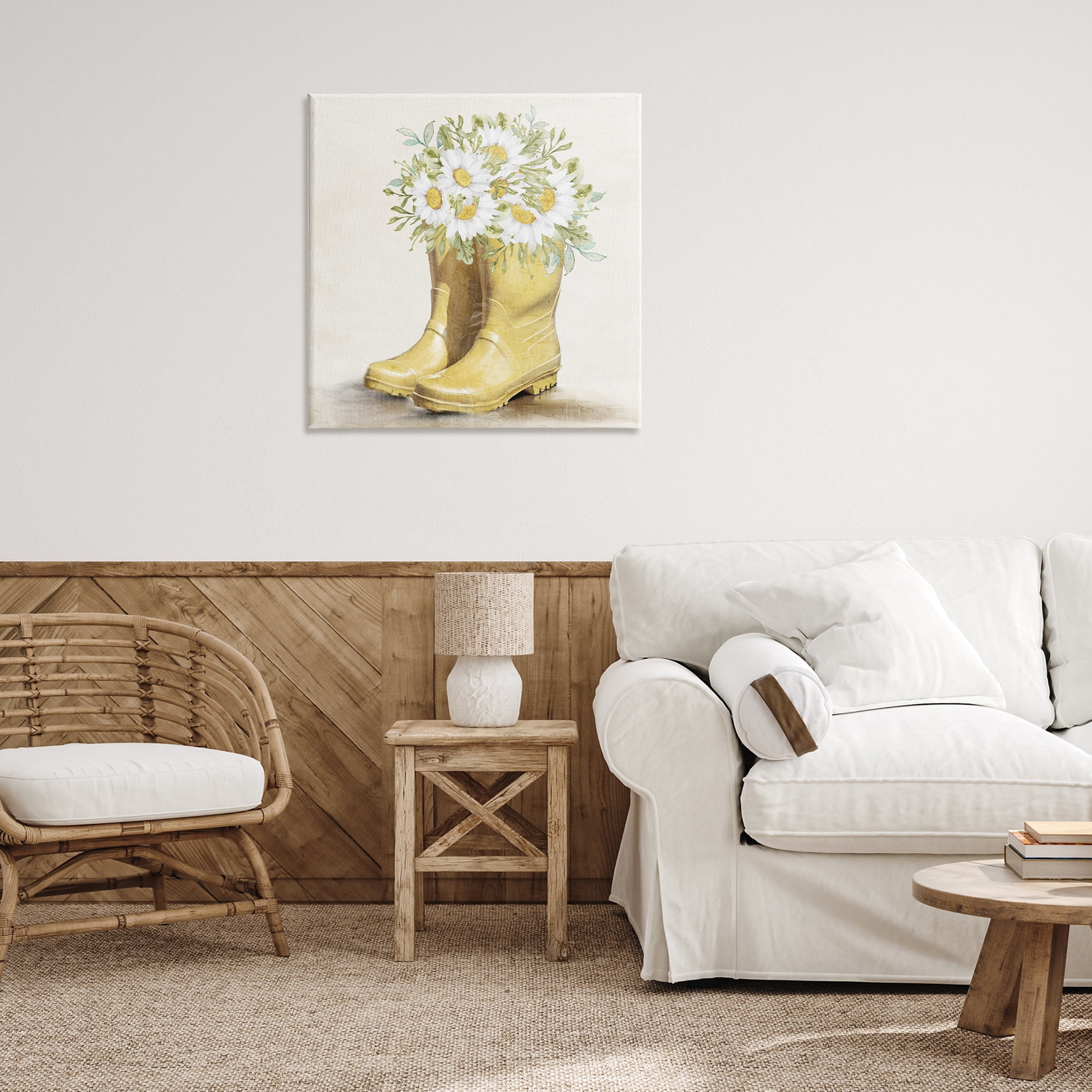 Stupell Industries Sunny Daisy Boots Botanical & Floral Painting Gallery Wrapped Canvas Art Print Wall Art, 30 x 30