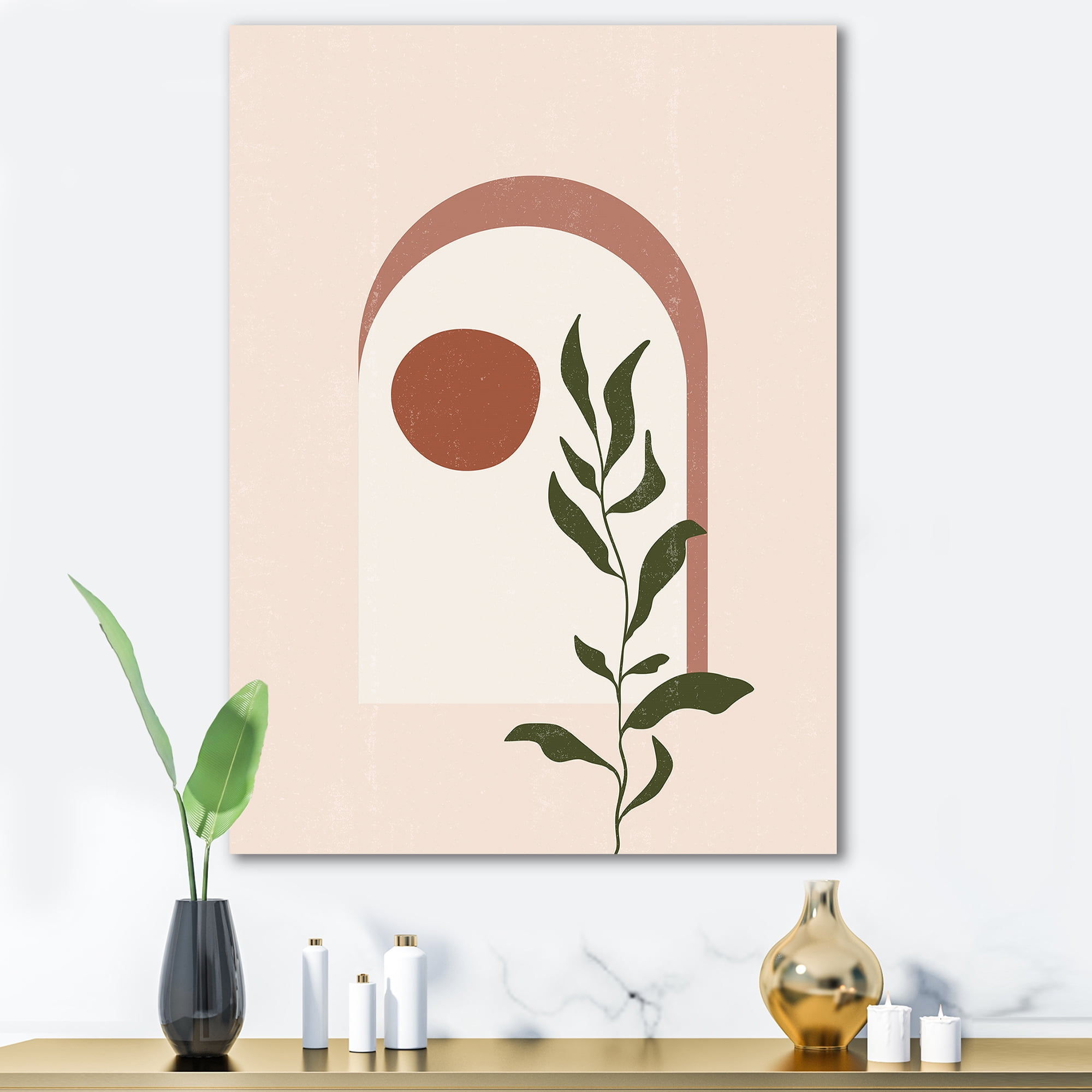 Designart ' Abstract Geometrical Leaf With Moon III ' Modern Canvas Wall Art Print