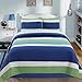 thumbnail image 3 of Cozy Line Home Fashions Waylon Ensemble de Courtepointe, Imprimé à Rayures Bleu Marine Vert Blanc, Couvre-Lit Réversible 100 % Coton (Bleu/vert, Lit Simple - 3 Pcs), 3 of 4