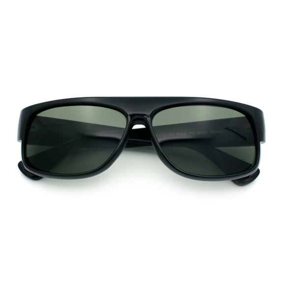 SA106 Mens Tempered Glass Lens 90s Mad Dog Flat Top Gangster Plastic Sunglasses Black - Green