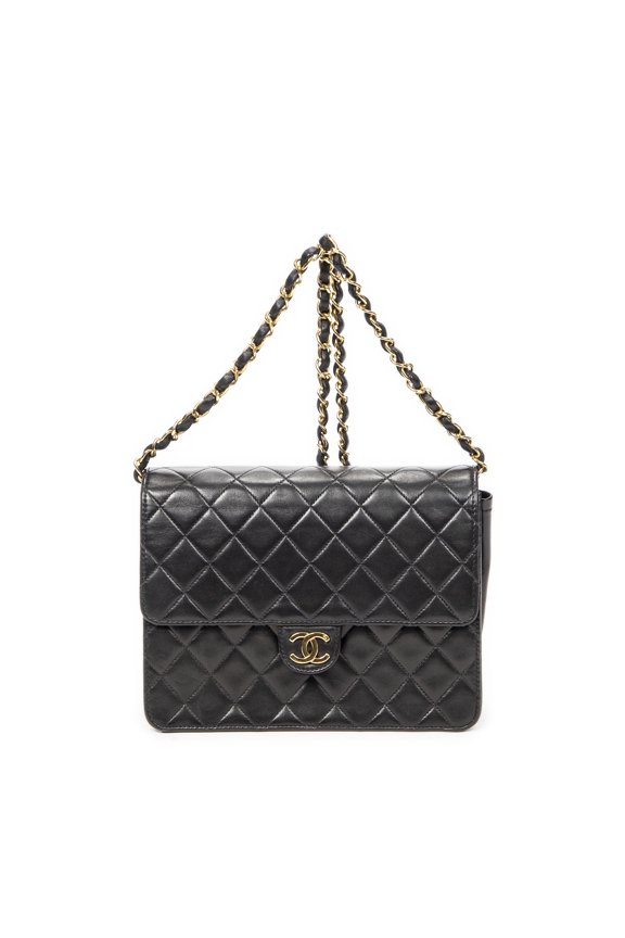 Pre-Owned Chanel Black CC Push Lock Straight Single Flap Shoulder Bag