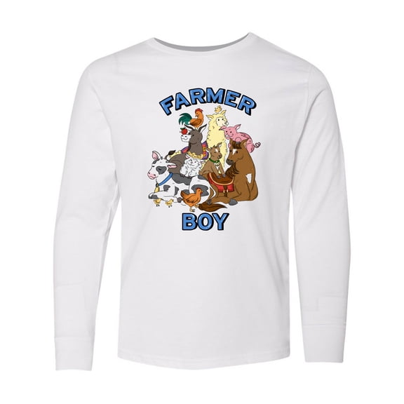 Inktastic Farmer Boy with Happy Farm Animals Long Sleeve Youth T-Shirt